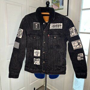 LEVI'S Premium Type III Sherpa Lined Denim Jacket Black Battle Patch Size XS